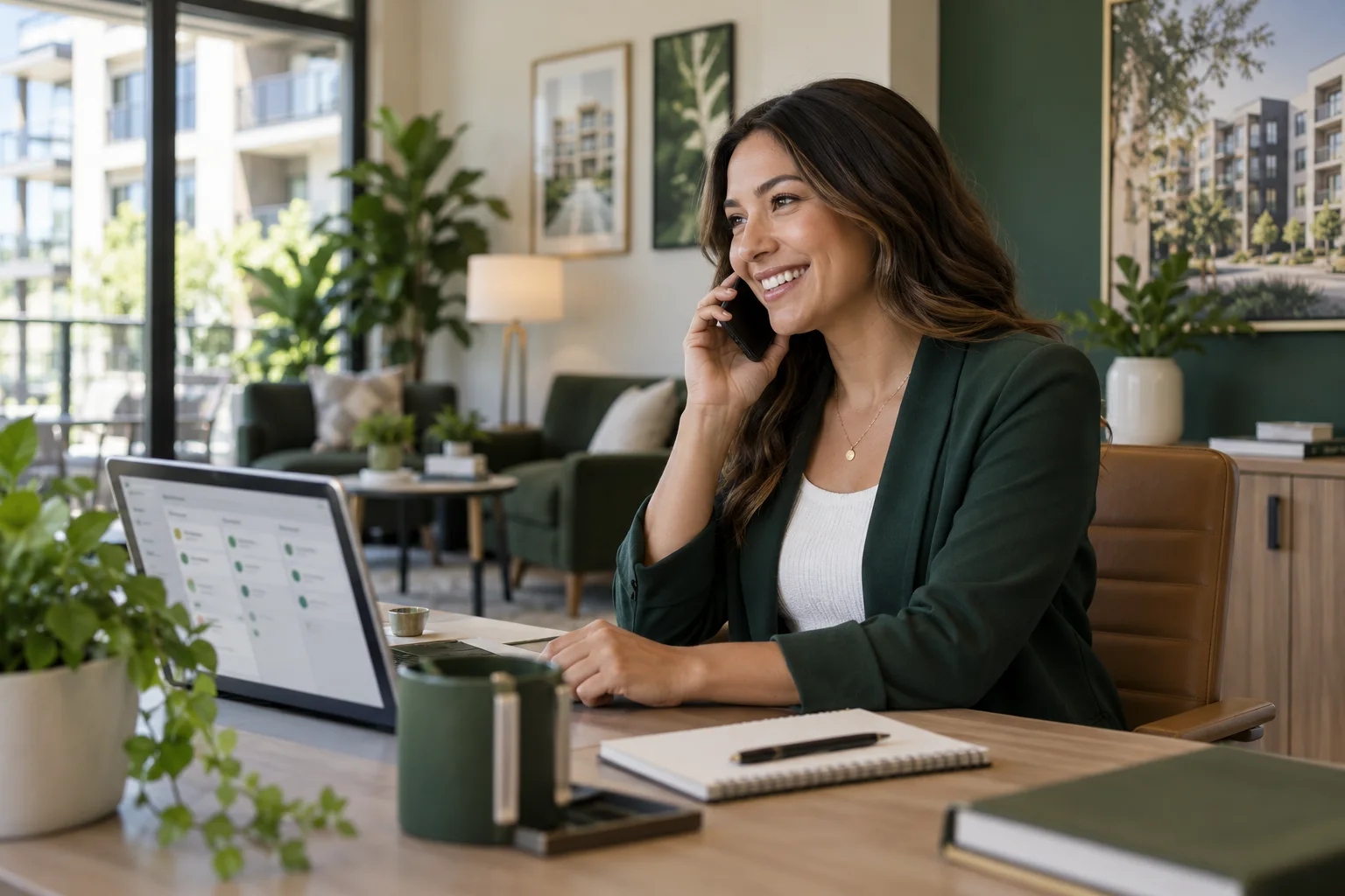 A leasing professional speaking with a prospective renter by phone